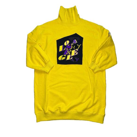 LA Lakers XL Basketball Fleece Sweatshirt Dress Cowl Neck Oversized Yellow - Picture 1 of 4